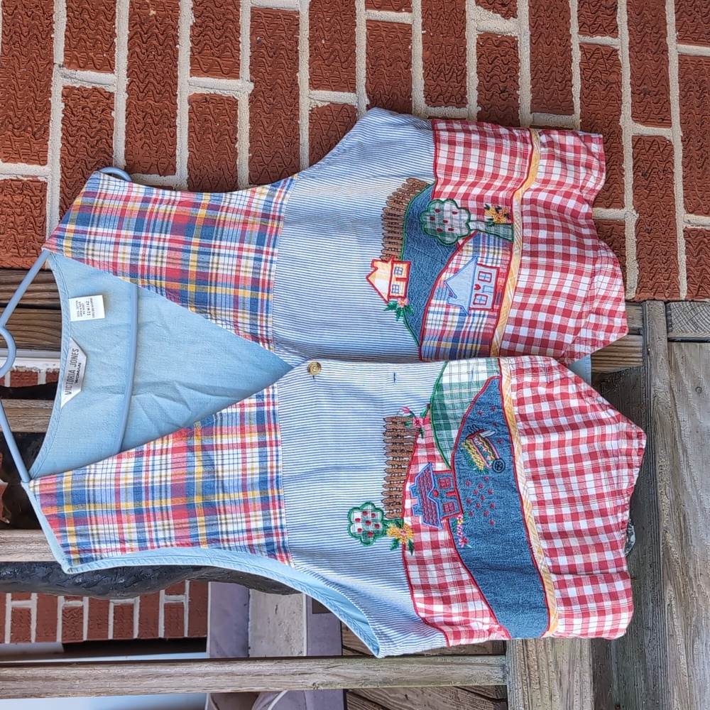 Victoria Jones Woman 22W Plus Colorful Patchwork Vest with Embroidery Vintage